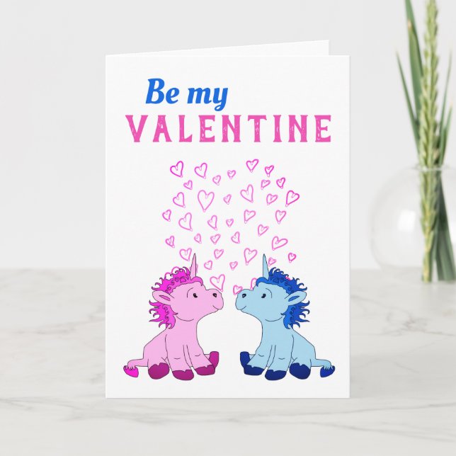 Var min hjärtans Cute Unicorns Valentine Day Helgkort (Framsida)