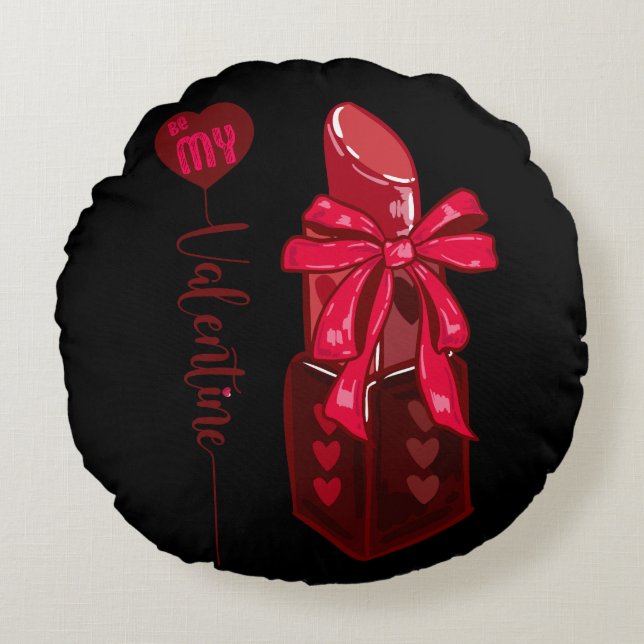 Var min hjärtans läppstift och buskdesign rund kudde (Framsidan)