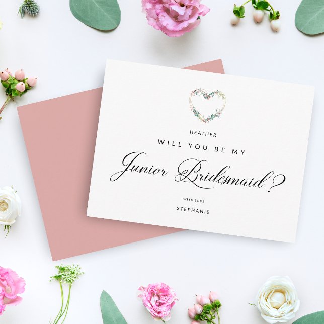 Var min Junior Bridesmaid Blommigt Rosa Heart Frie Vykort (Skapare uppladdad)