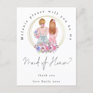 Var min Maid of honor-begäran? Inbjudan Vykort