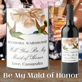 Var min Maid of honor | Elegant Hummingbird Vinflaska Etikett