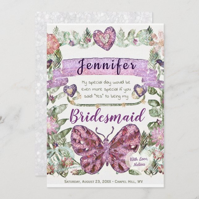 Var min Maid of honor med hjärta Inbjudningar (Fram/baksida)