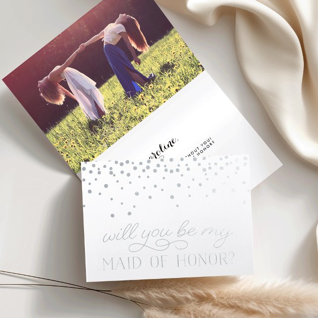 Var min Maid of honor | Personlig Photo Silver Folierat Kort (Skapare uppladdad)