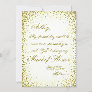 Var min Maid of honor   Vintage Guld Confetti Inbjudningar