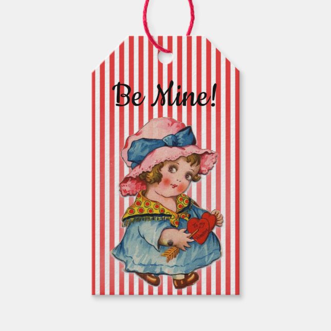 "Var min!" Retro Girl Valentiness Presentetikett (Framsidan)