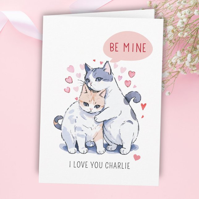 Var Min Söt Älskliga Kattpar Valentin <unk> dag Helgkort (Be Mine Sweet Adorable Tabby Cats Valetine's Day Holiday Card)