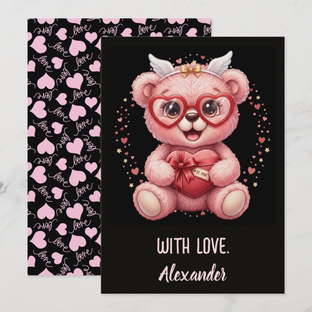 Var Min! Söt Rosa Teddybjörn Älskling  Kort (Fram/baksida)