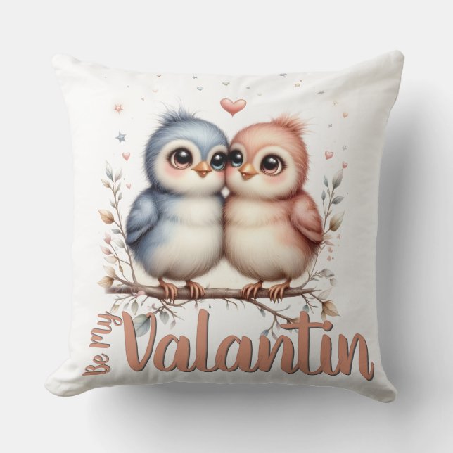 Var Min Valentin – Söta Kärleksfåglars Valentinsku Kudde (Framsida)