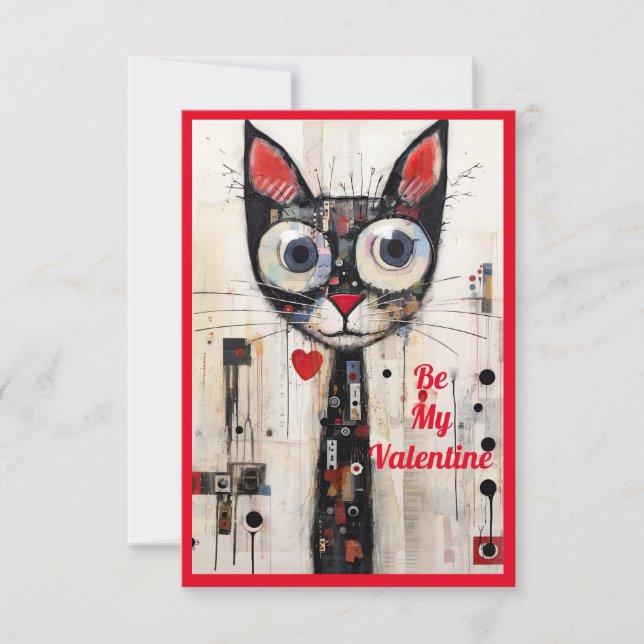 Var min Valentine Abstrakt Artistic Wide Eyed Cat Tack Kort (Framsida)