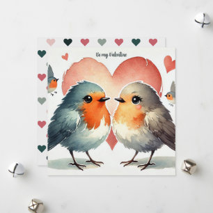 "Var min Valentine" Akvarell Robin Hearts Julkort