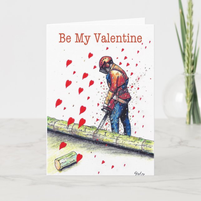 Var min Valentine Arborist Träd Surgeon Chainszon Kort (Framsida)