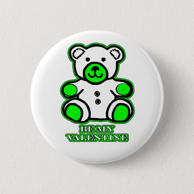 Var min Valentine Bear White-Grönt MUSEUM Zazzle Knapp (Framsida)