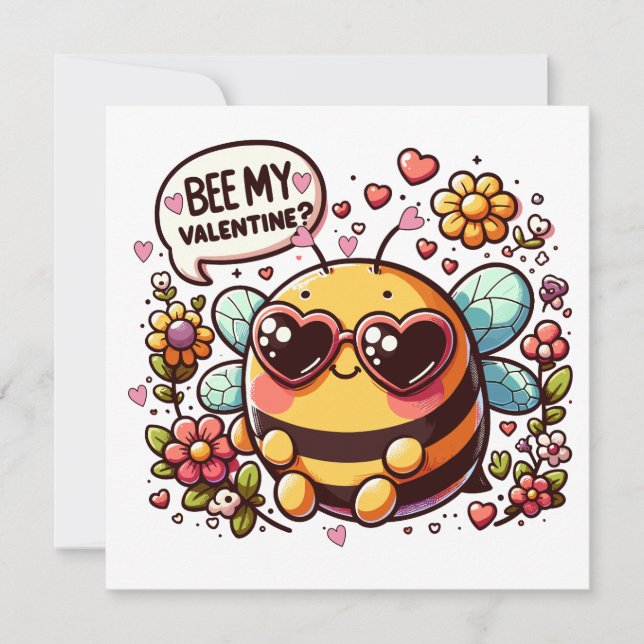 Var min Valentine? - Charming Bee Valentines kort (Framsida)