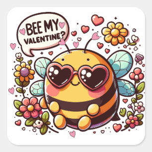 Var min Valentine? - Charming Bee Valentines kort Fyrkantigt Klistermärke