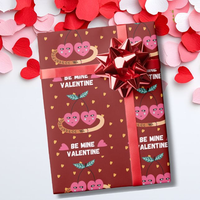 Var min Valentine, Cute Heart Cherries Hugger Presentpapper (Skapare uppladdad)