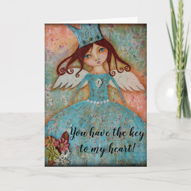 Var min Valentine - du har Nyckel i mitt hjärta! Helgkort (Framsida)