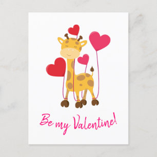 Var min Valentine gulliga Giraffe med ballonger Helg Vykort