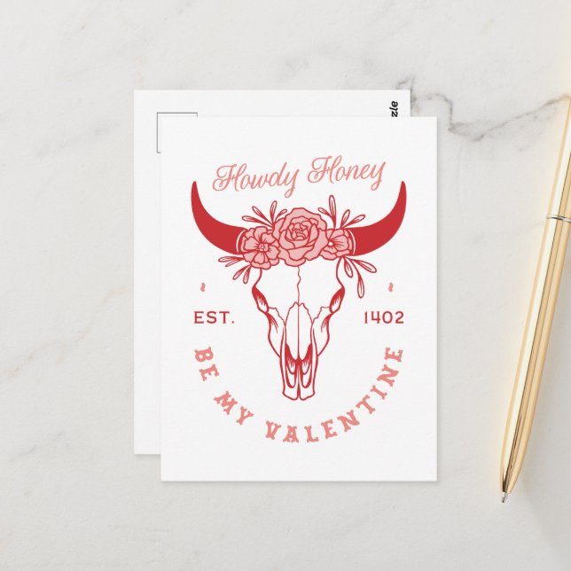 Var min Valentine-howdy-honungscowboyskalle blommi Vykort (Fram/Back In Situ)