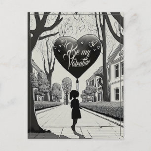 Var min Valentine i Manga Stil Monochrome 1617 Helg Vykort
