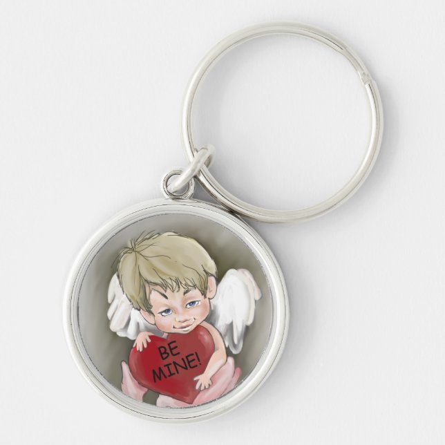 Var min Valentine Keychain Rund Silverfärgad Nyckelring (Framsidan)