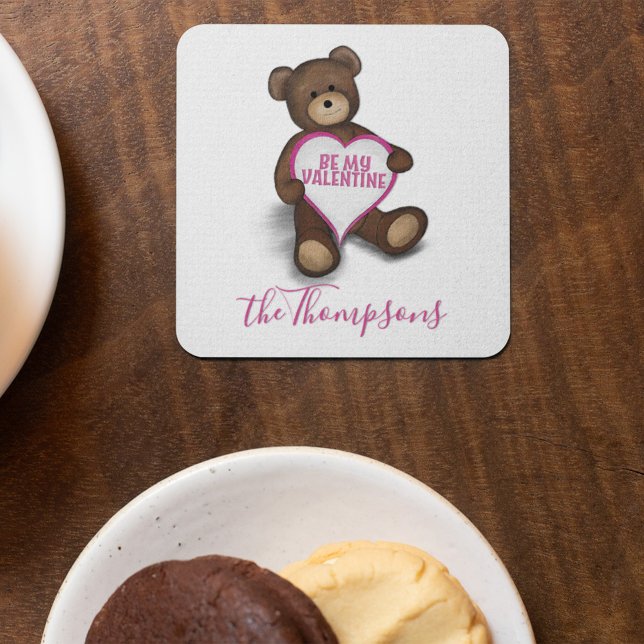 Var min Valentine Nalle-Personlig Underlägg Papper Kvadrat (Cute teddy bear Valentine's day custom paper coaster.)