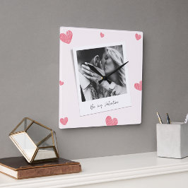Var min Valentine | personlig Photo | Rött hjärta Fyrkantig Klocka