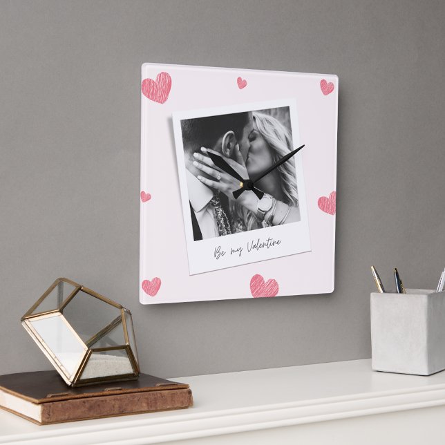 Var min Valentine | personlig Photo | Rött hjärta Fyrkantig Klocka (Skapare uppladdad)