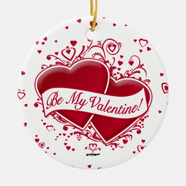 Var min Valentine! Red Hearts Julgransprydnad Keramik (Framsidan)