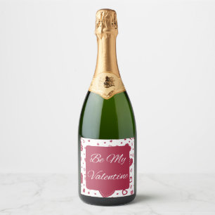 Var min Valentine Red Rosa Sparkling Vin-etikett