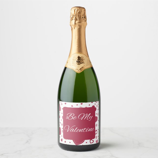 Var min Valentine Red Rosa Sparkling Vin-etikett (Framsida)