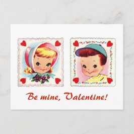 Var min Valentine Retro Cute Boy och Girl Helg Vykort