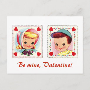 Var min Valentine Retro Cute Boy och Girl Helg Vykort