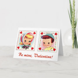 Var min Valentine Retro Cute Boy och Girl Helgkort