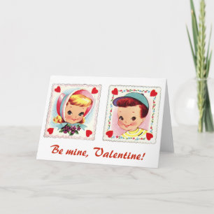 Var min Valentine Retro Cute Boy och Girl Helgkort