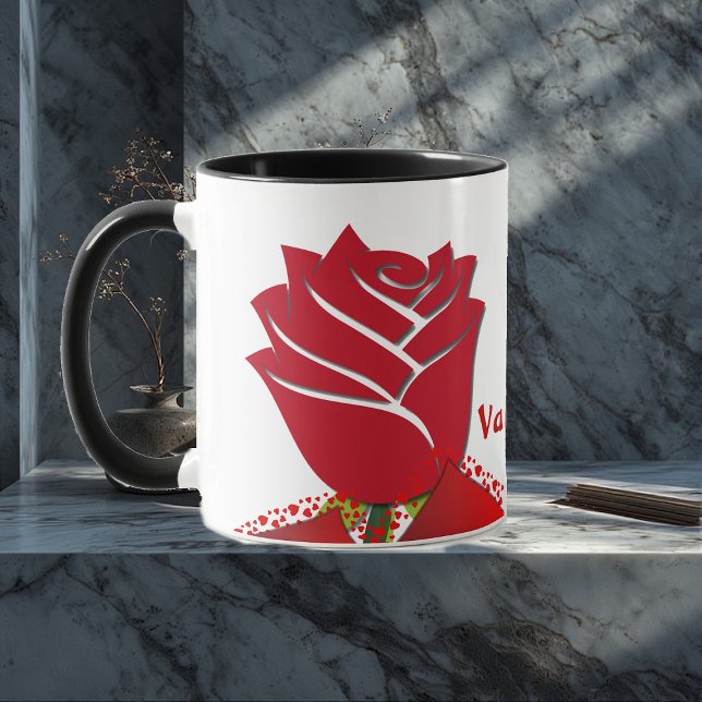 Var min Valentine Röd ros Romantic Blommigt Anpass Mugg (Be My Valentine Red Rose Romantic Floral Custom Mug)