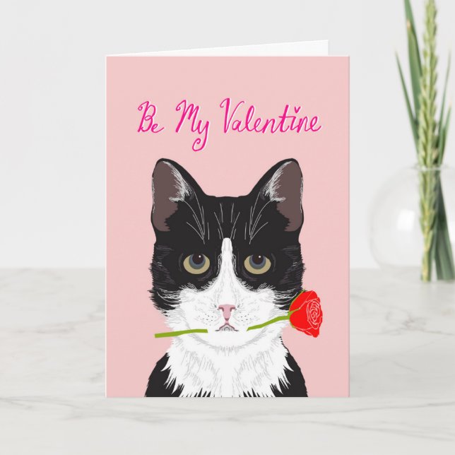 Var min Valentine - Tuxedo-katt med ro-kort Helgkort (Framsida)