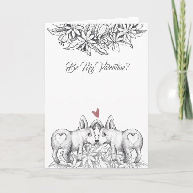 Var min Valentine två Corgi Hundar med hjärtan Helgkort (Framsida)