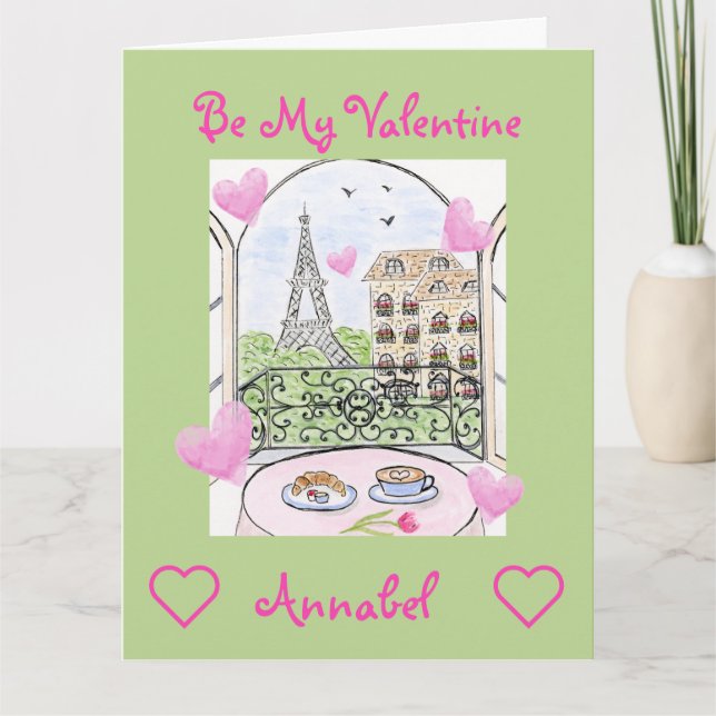 Var Min Valentine Vattenfärg Paris Eiffeltornet Kort (Framsida)