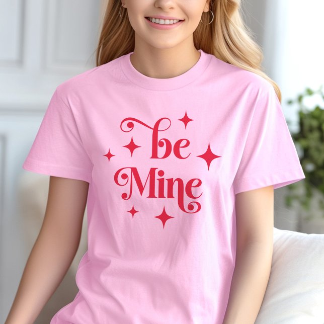 Var mina återstjärnor Valentines day rosa röd T Shirt (Be mine retro stars Valentines day pink red T-Shirt)