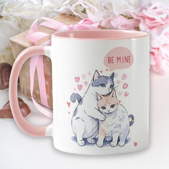 Var mina charmerande katter i Kärlek, Alla hjärtan Mugg (Be Mine Charming Cats Love Confession Valentine's Mug)