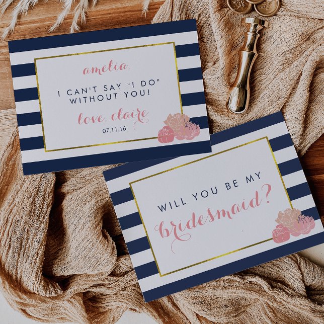 Var mitt Bridesmaid-kort| Tunga Rand och  Peony Inbjudningar (Skapare uppladdad)
