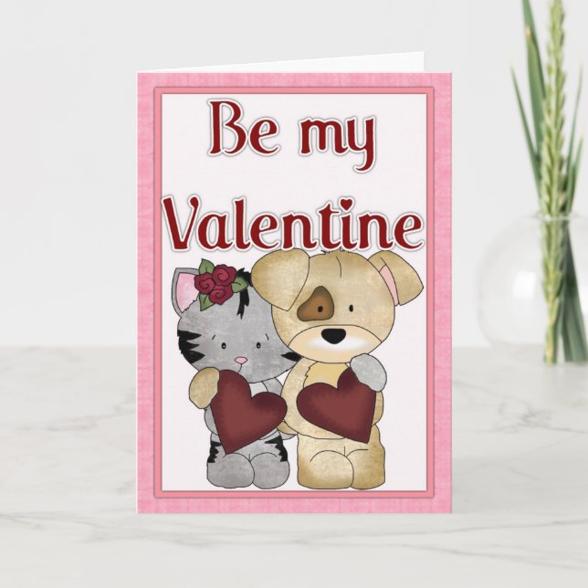 Var mitt Valentine Cat & Hund Greeting Card d4 Helgkort (Framsida)