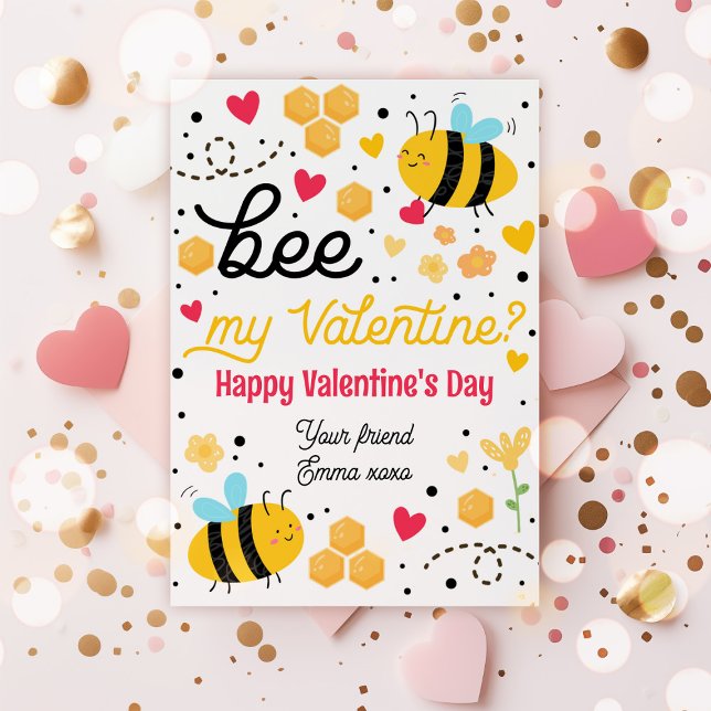 Var mitt Valentine Cute Bee Valentine Classroom-ko Inbjudningar (Skapare uppladdad)