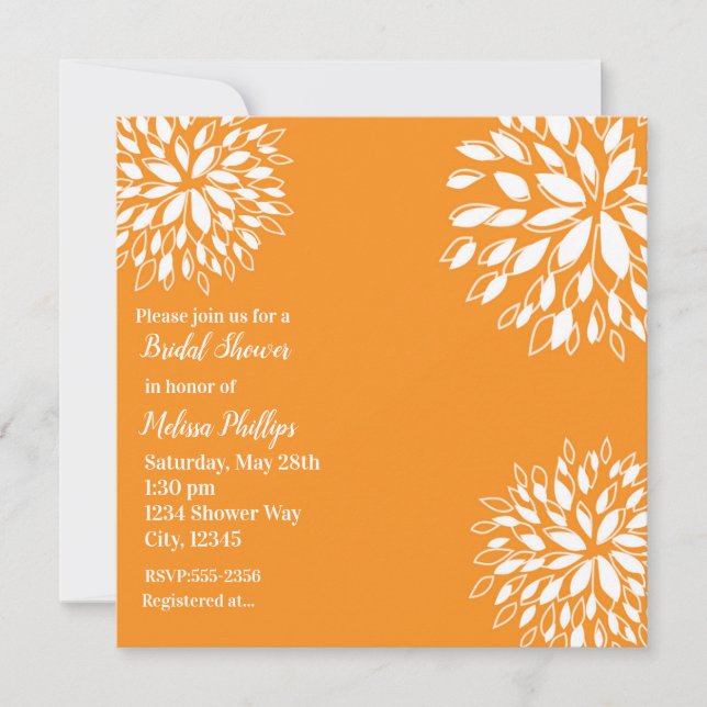 Vår Modern Orange & Vit Blommig Bröllopsdusch Inbjudningar (Framsida)