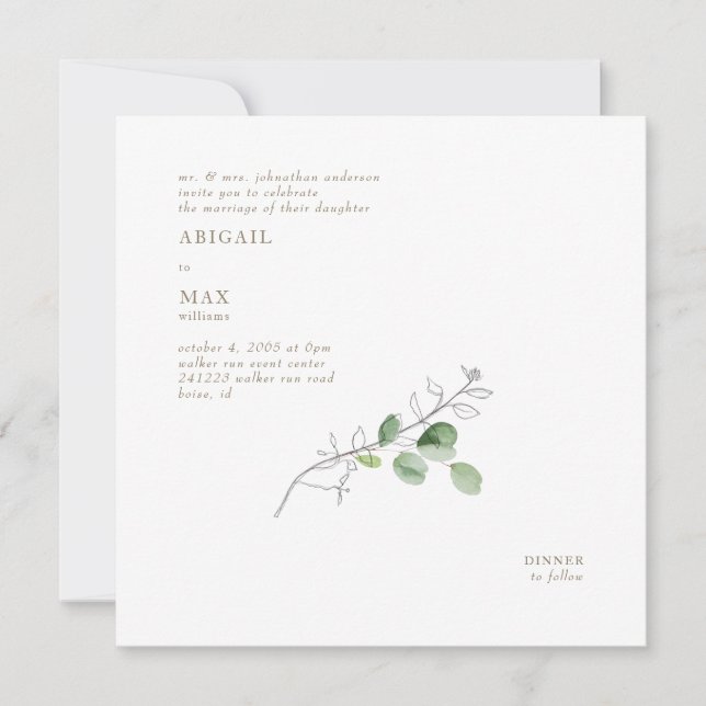 Vår Modern Watercolor botaniskt Square Inbjudningar (Framsida)