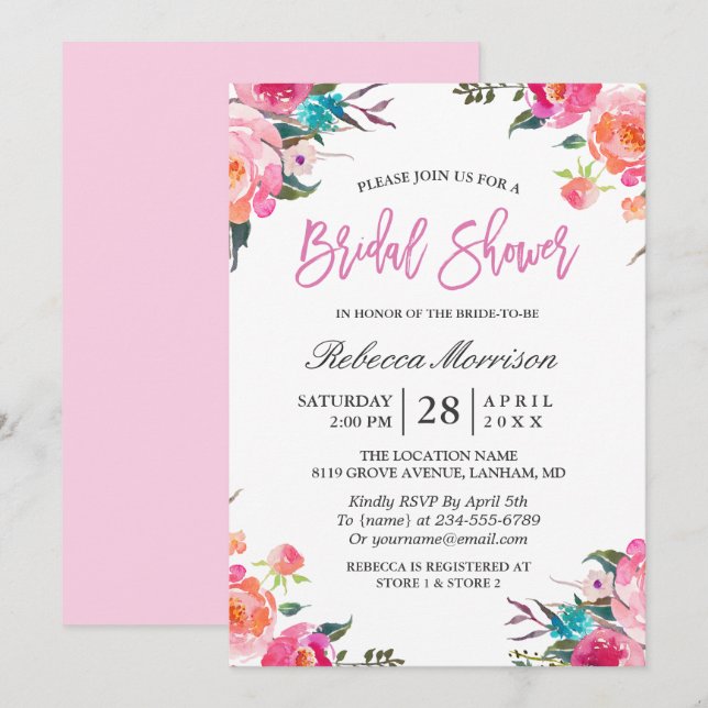 Vår Möhippa | Botanisk Blommigt med vattenfärg Inbjudningar (Fram/baksida)