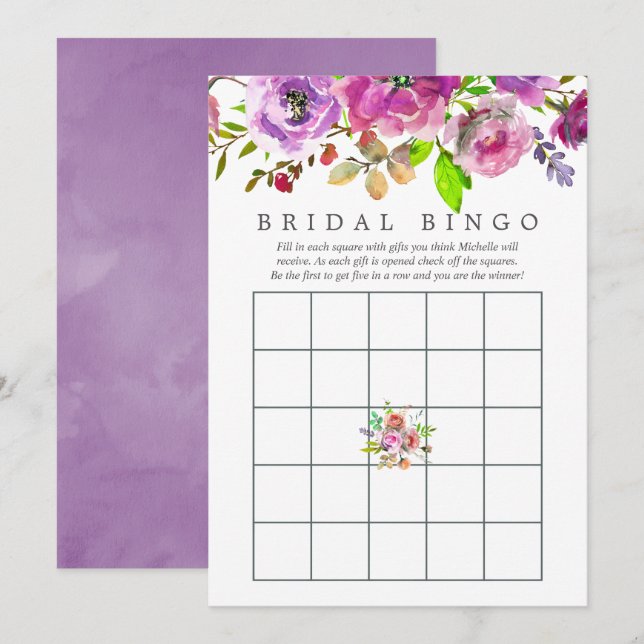 Vår Möhippa Watercolor Blommigt Bingo Inbjudningar (Fram/baksida)