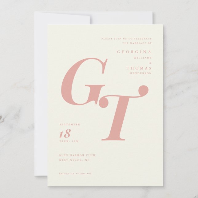 Vår Monogram | Modern korallpersika Bröllop (Framsida)