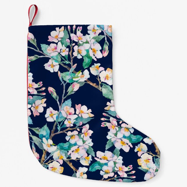 Vår mönster. Blommar grenar. Vattenfärg. VI Liten Julstrumpa (Framsidan)