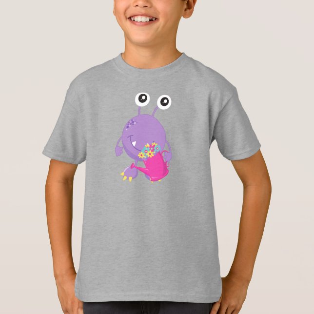 Vår Monster, färgblommor, Lila Monster T Shirt (Framsida)